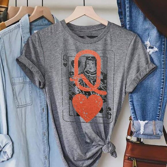 Q of Hearts T-Shirt Women Vintage Country Music Graphic Tee Casual Letters Print - Picture 5 of 5